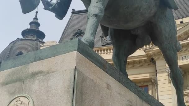 Posąg Jeździecki Karola Jest Pomnikiem Rumunii Znajdującym Się Środkowej Części — Wideo stockowe