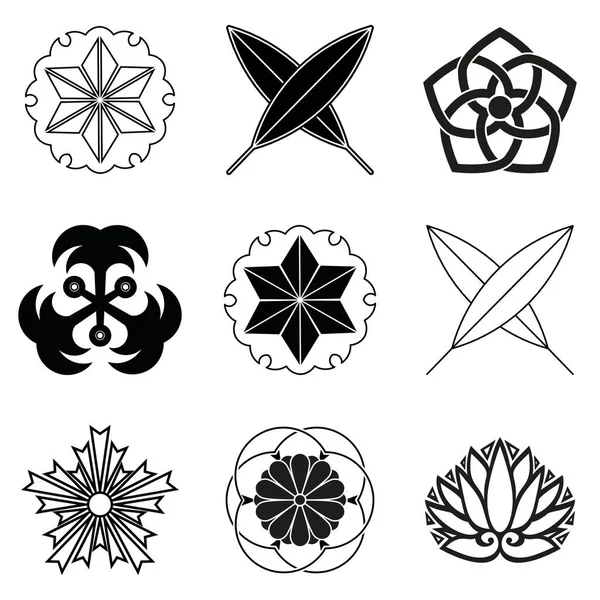 Japanska Ikoner Symboler Set Eller Samling Japanska Ursprungliga Familjen Krön — Stock vektor