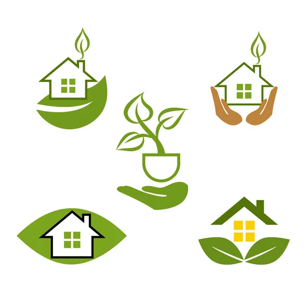 Eco Houses Icons White Backgound — Stock Vector
