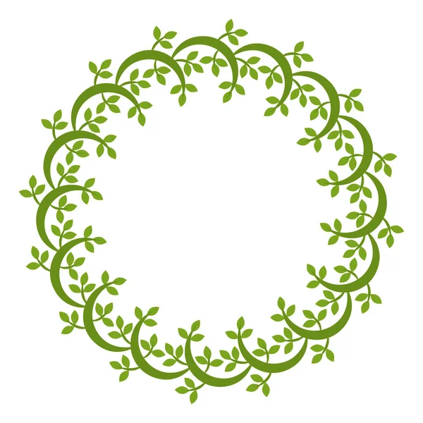 圆形叶框 叶和花元素的圆形装饰框架 月桂树叶型花环 — 图库矢量图片