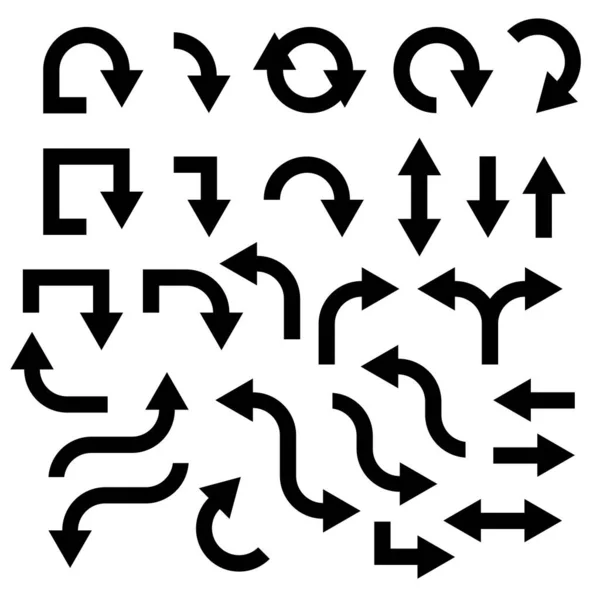 Siyah vektör okları koleksiyon ayarlandı. Beyaz arkaplanda farklı yönlerde ok simgesi.
