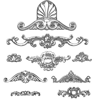 Yunan dekoratif element çiçeği, Yunan vektör şekli, sıva süslemesi, kartuş.