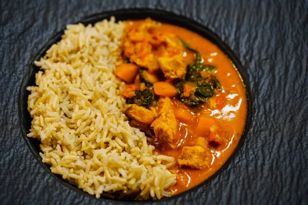 Pollo Curry Picante Con Verduras Arroz — Foto de Stock