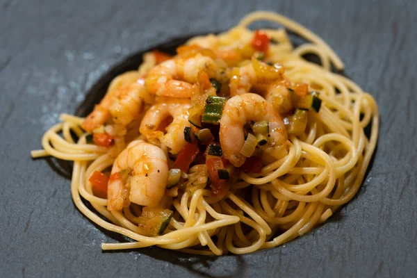 Spaghetti alla busara pasta with shrimps an Italien specialty