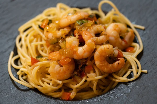 Spaghetti alla busara pasta with shrimps an Italien specialty