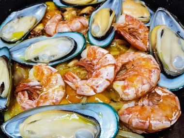 italian seafood pulpo and shells with pasta