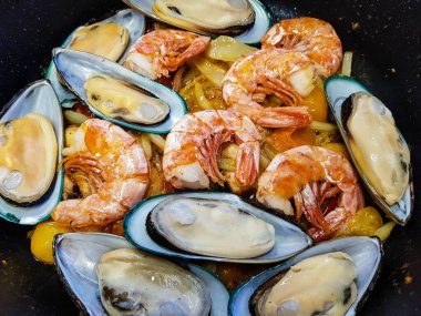 italian seafood pulpo and shells with pasta