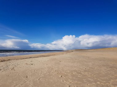 Kuzey denizindeki uçsuz bucaksız sahil Hvidbjerg Stranden Blavand Danimarka