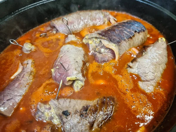 Comida Alemana Tradicional Carne Roulade Con Col Puré Papas —  Fotos de Stock