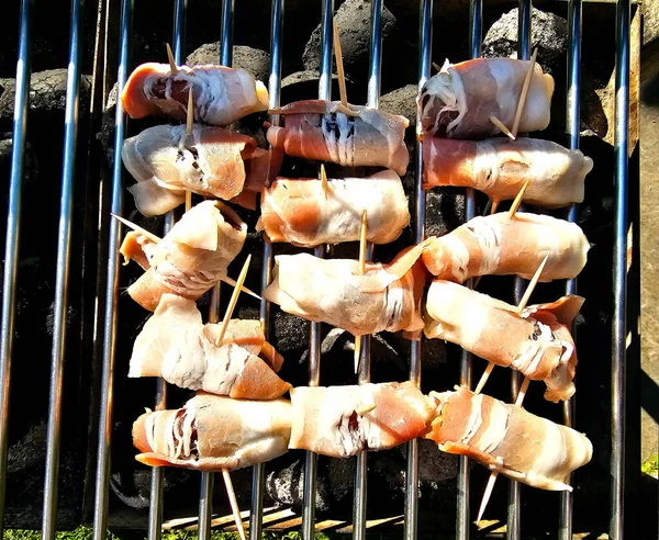 Grilled Dates Wrapped Bacon — Stock Photo, Image