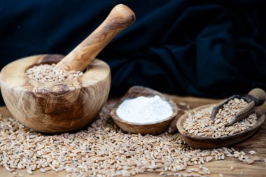 Bir yığın Triticum aestivum spelta zeytin ağacında