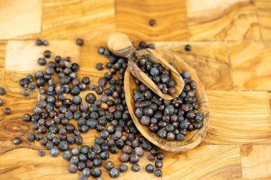 Zeytin ağacında kurutulmuş ardıç meyvesi.