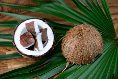 Copra kurutulmuş hamuru ve Hindistan cevizi ipliklerinden yapılmış Cocos nucifera.