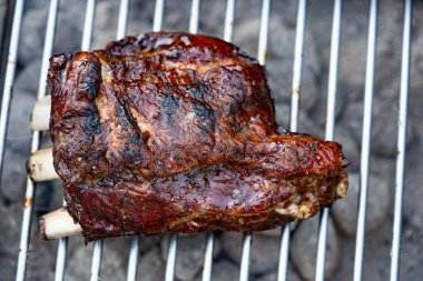 Kömür ızgarasından baharatlı ve otlu pirzola.