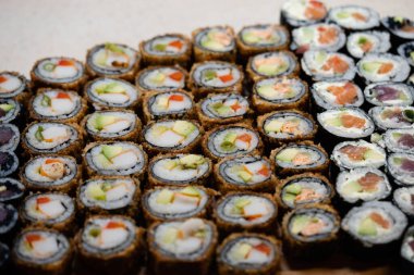 japanese seafood different Kinds of sushi rolls clipart