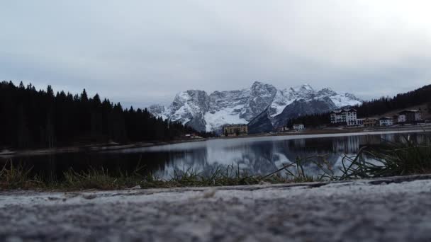Jezioro Misurina Widokiem Szpital Asma Dolomity Lavaredo — Wideo stockowe