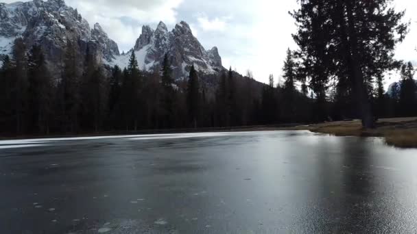 Letecký Záběr Jezero Antorno Dronem Unesco Dolomity — Stock video