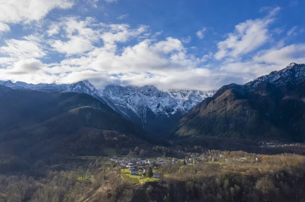 Panorama Val Resia Gezien Vanaf Drone Stockafbeelding