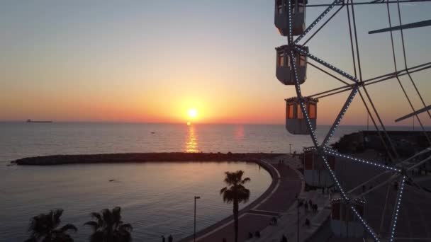 Ferris Wheel Civitavecchia Seafront Shot Drone Sunset Warm Natural Colors — Stock Video