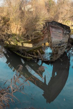 Boat cemetery located in the province of Treviso in Casier. Dead boats in crystal clear water with seagulls and birds that build nests for us to procreate.