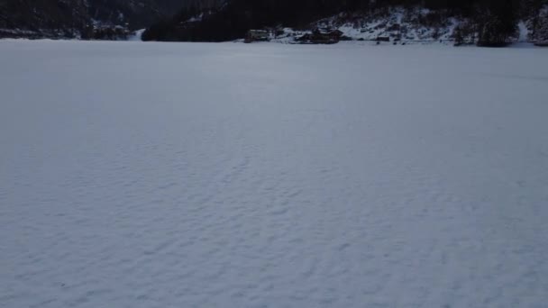 Shot Snowy Landscape Lake River Snow Pure White Dolomites — Video Stock