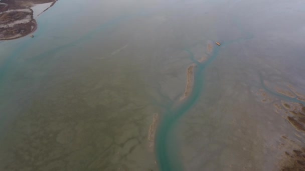 Panorama Aéreo Lagoa Brussa Veneto Água Cristalina Esmeralda Formas Curvas — Vídeo de Stock