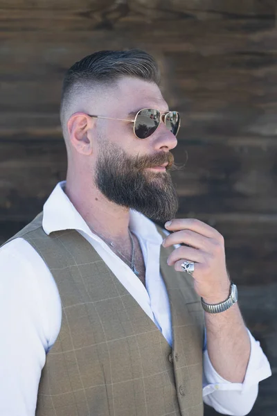 Set Portrait Man Smoking Cigar River Long Beard Shirt Curled — Stock Photo, Image