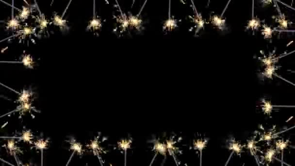 Frame Magic Candles Sparks Black Background Flamb Party Fireworks Twinkling — Stock Video