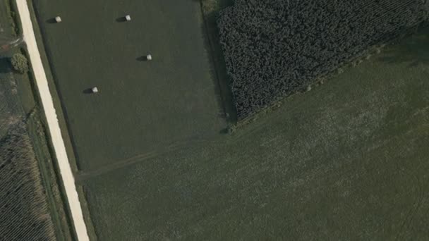 Aerial Shot Storm Prairie Hay Bales Deserted Fields Clouds Rain — Stock Video