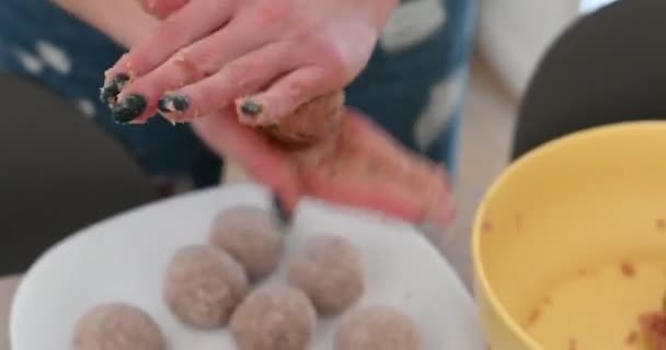 自家製ミートボールの準備 イタリア料理 — ストック動画