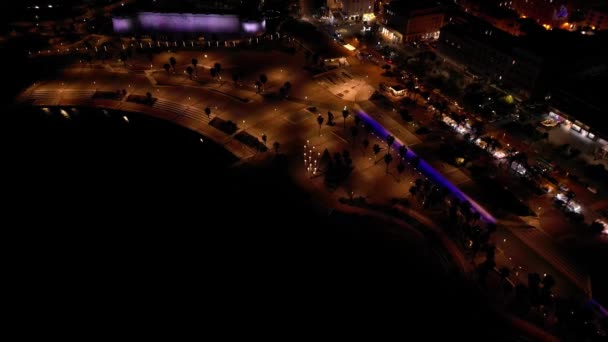 Sfondo Notturno Aereo Del Panorama Civitavecchia Bordo Del Porto Con — Video Stock
