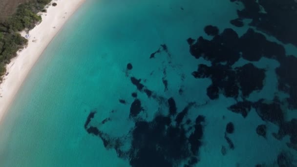 Запись Воздушного Беспилотника Кристаллического Моря Сардинии Пляж Tuerredda Белый Песок — стоковое видео