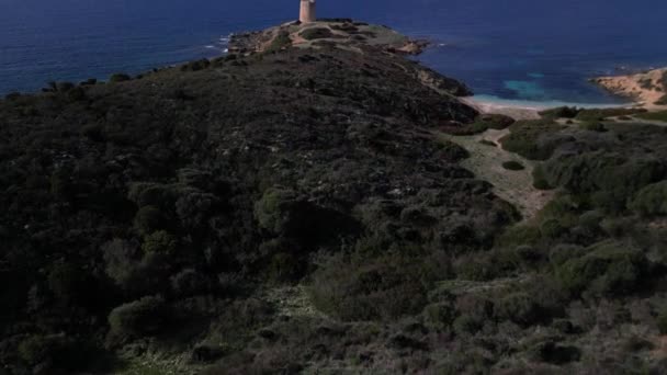 Запись Воздушного Беспилотника Кристаллического Моря Сардинии Пляж Tuerredda Белый Песок — стоковое видео