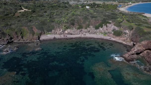 Panorama Costa Pula Sardenha Mar Cristalino Nuvens Distância — Vídeo de Stock