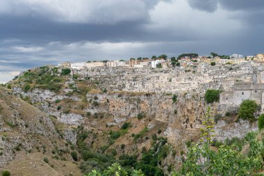 Matera şehrinin panoraması, taşların şehri.