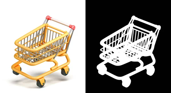 Fly Empty Toon Yellow Shopping Cart Render White Alpha — Stock Photo, Image