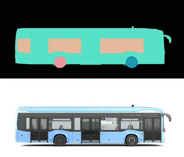 Pusty Niebieski Autobus Miejski Renderowania Białym Alfa — Zdjęcie stockowe