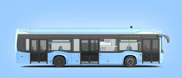 Pusty Niebieski Autobus Miejski Renderowania Niebieskim Gradiencie — Zdjęcie stockowe