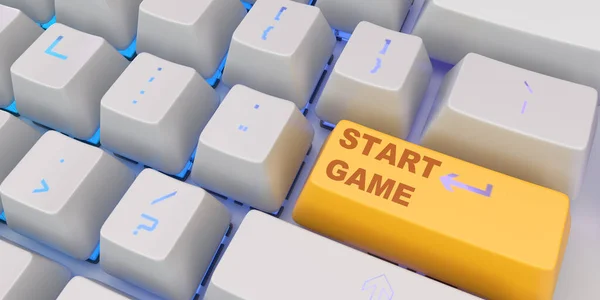 Oyun Başlatma Düğmesi Hazırlama Resmi Olan Beyaz Klavye — Stok fotoğraf