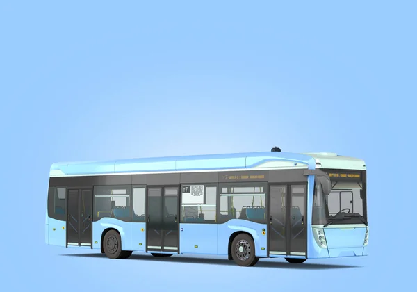 Pusty Niebieski Autobus Miejski Otwartymi Dors Renderowania Niebieskim Gradiencie — Zdjęcie stockowe