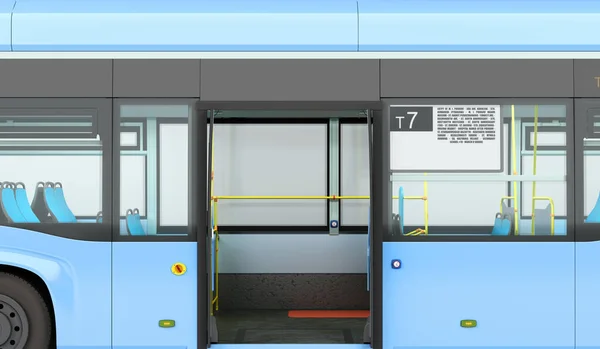 Bus Ville Bleu Vide Avec Des Couloirs Ouverts Image Rendu — Photo
