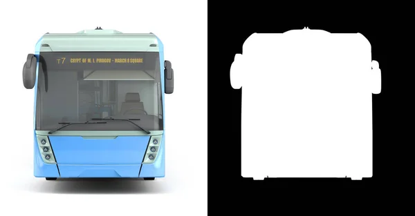 Przód Niebieskiego Autobusu Miejskiego Otwartymi Dors Renderowania Obrazu Białym Alfa — Zdjęcie stockowe