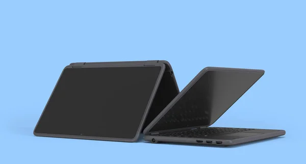 青い背景に空のスクリーン3Dレンダリングで新しい現代のラップトップを提示する — ストック写真