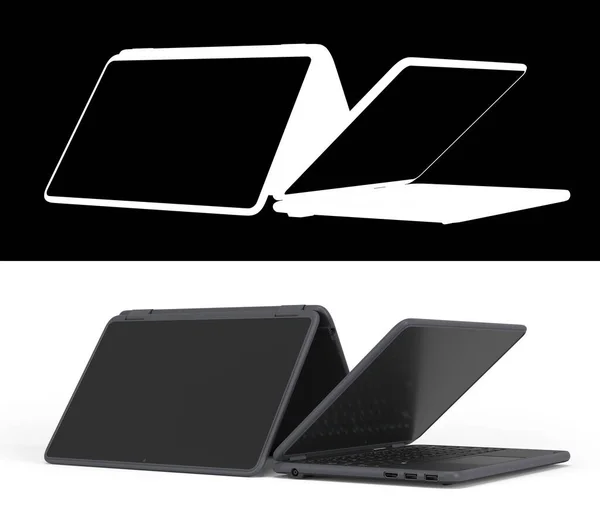 Apresentação Novo Laptop Moderno Com Parafuso Vazio Renderização Branco Com — Fotografia de Stock