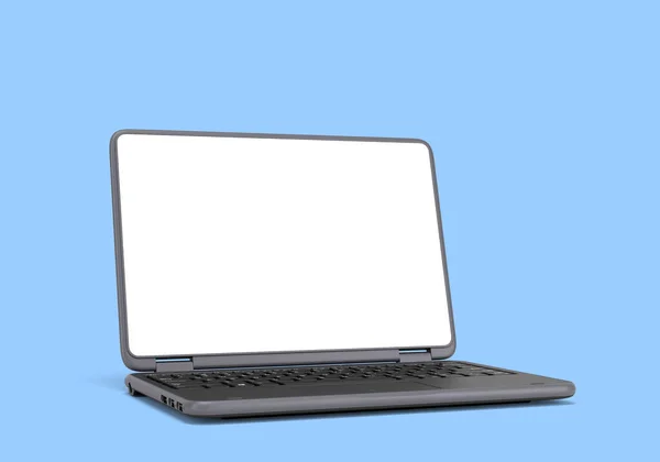 Presentatie Nieuwe Moderne Laptop Met Witte Lege Screan Render Blauw — Stockfoto