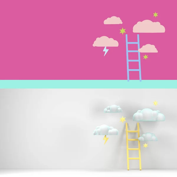 success concept ladder leading cloud minimalistic 3d image on grey with alpha
