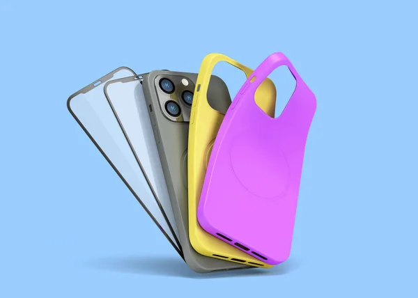 Caixas Telefone Banda Multicolorida Apresentação Vidro Proteção Tela Para Exibição — Fotografia de Stock