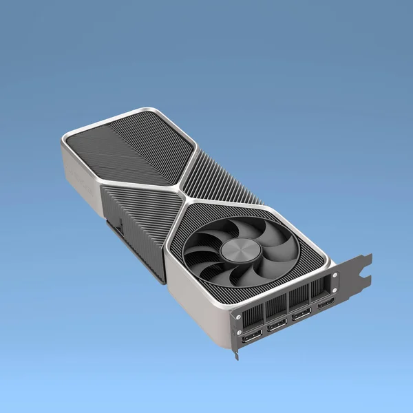 Computer PC components Display video graphics card 3d render on blue