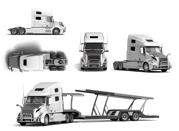 Witte Mockup Semi Truck Set Met Zwarte Inzetstukken Met Een Stockfoto