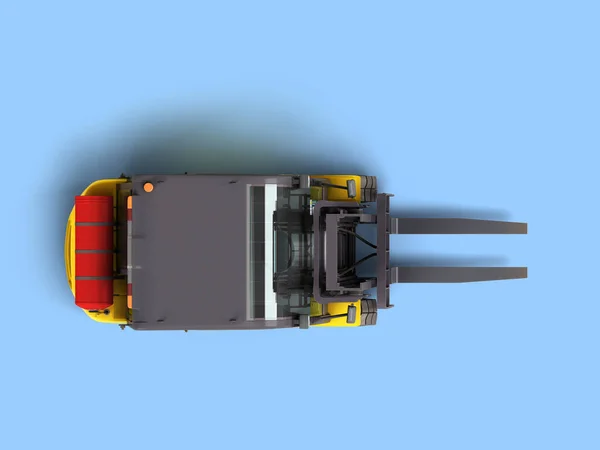 フォークリフトローダートップビュー産業用車両コンセプト3Dレンダリング青の背景 — ストック写真
